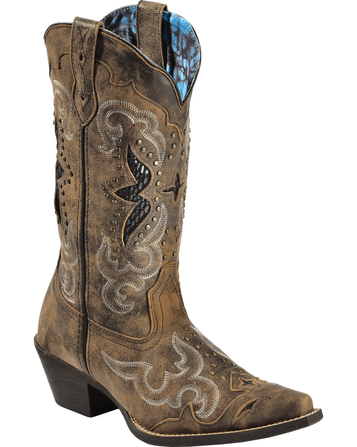 Laredo Women's Lucretia Studded Snake Inlay Western Boots - Snip Toe 1 Laredo Women's Lucretia Studded Snake Inlay Western Boots - Snip Toe