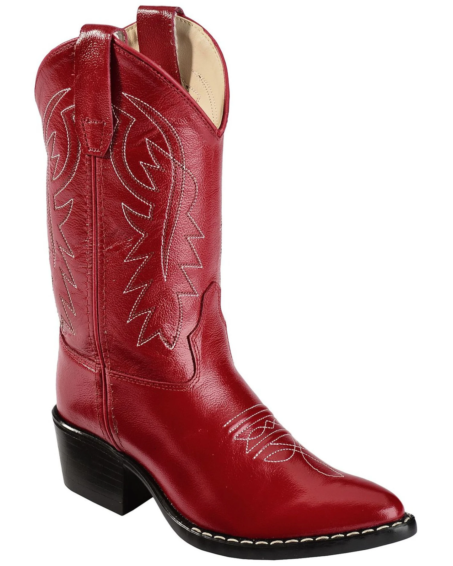 Old West Girls' Red Leather Western Boots - Pointed Toe 1 Old West Girls' Red Leather Western Boots - Pointed Toe