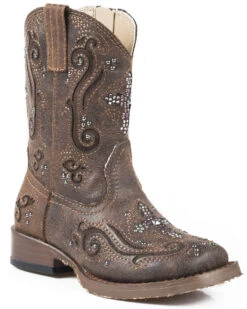 Roper Toddler Girls' Crystal Cross Inlay Western Boots - Square Toe