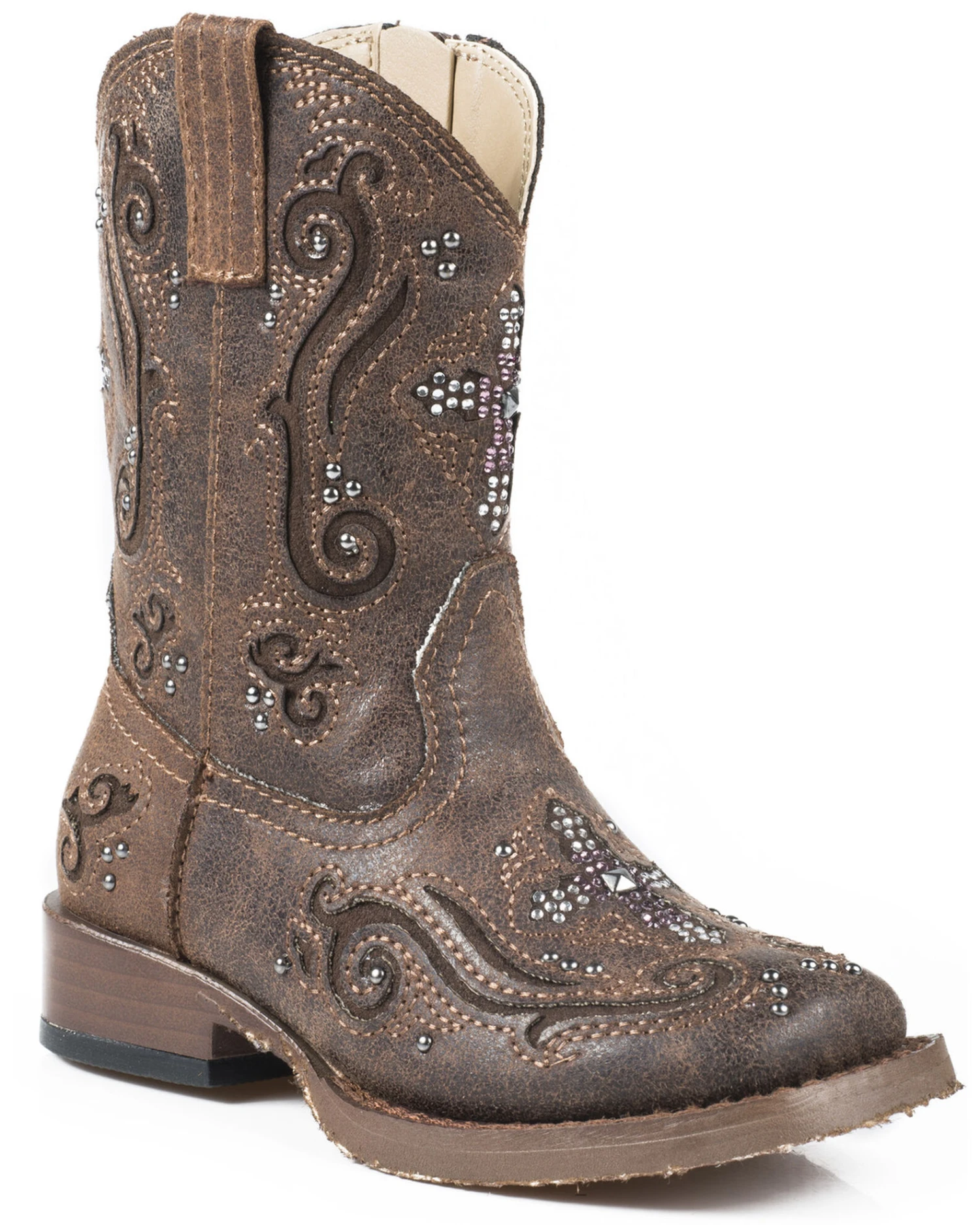 Roper Toddler Girls' Crystal Cross Inlay Western Boots - Square Toe 1 Roper Toddler Girls' Crystal Cross Inlay Western Boots - Square Toe