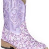 Roper Infant's Floral Glitter Square Toe Western Boots