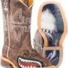 Tin Haul Boys' Tan And Red 8" Leather Western Boots - Square Toe 