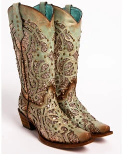Corral Women's Mint Glitter Inlay Western Boots - Snip Toe  -EverTrail Boots Sales Store 2000239665 300 FT