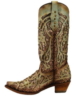 Corral Women's Mint Glitter Inlay Western Boots - Snip Toe  -EverTrail Boots Sales Store 2000239665 300 LT