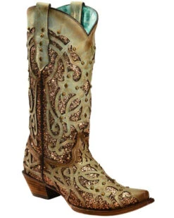 Corral Women's Mint Glitter Inlay Western Boots - Snip Toe 