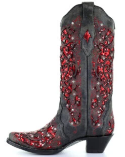 Corral Women's Crystal And Red Sequin Inlay Western Boots - Snip Toe -EverTrail Boots Sales Store 2000241023 001 LT