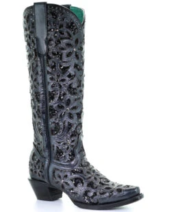 Corral Women's Floral Inlay Western Boots - Snip Toe