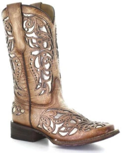Corral Girls' Shiny Inlay Western Boots - Square Toe