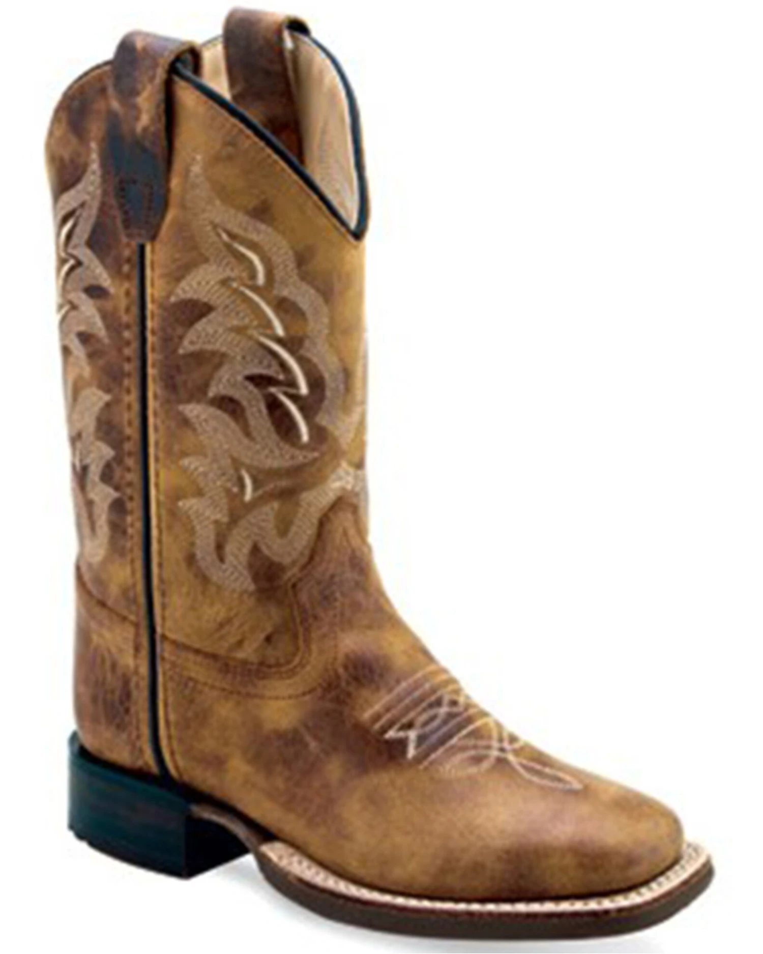 Old West Boys' Burnt Western Boots - Broad Square Toe 1 Old West Boys' Burnt Western Boots - Broad Square Toe